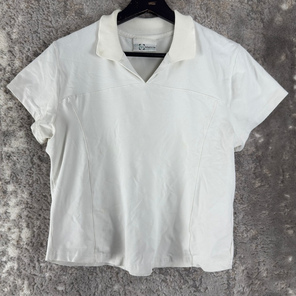 Marcia Size XL Textured Athletic Golf Tennis Polo Shirt White Short Sleeve Girls